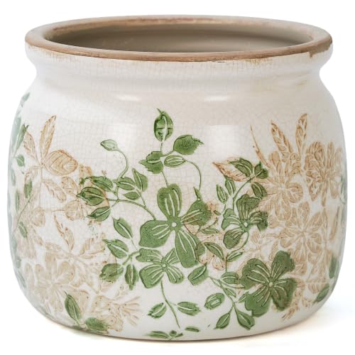 Dosayes Flower Pot,Vintage Ceramic Pot for Plant with Drainage Holes - color: Yellow Green