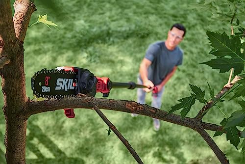 SKIL PS4563B-10 PWR CORE 20 8" 20V Pole Saw Kit, Includes with 2.0Ah Lithium Battery and Charger, Red - style: 20V 8" Pole Saw Kit