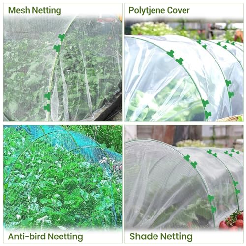 Garvee Garden Netting Kit, 8 x 24 ft Fruit Tree Mesh Netting with 5 Sets Fiberglass Garden Hoops & 20 Clips, Insect Bird Barrier Cover for Vegetable, Fruit, Flowers Protection, White