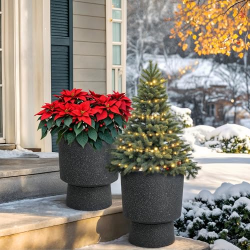 Autodaya 16.8" Urn-Style Planters Set of 2, Black Terrazzo Pedestal - color: 16.8"h-black Terrazzo