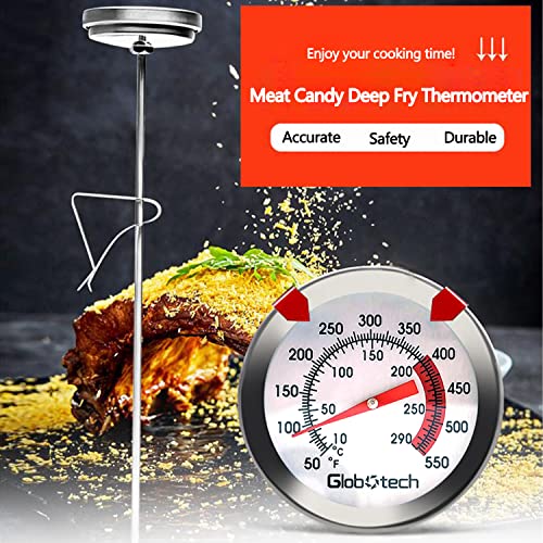 Water Proof 2" Dial Deep Fry Thermometer, Stainless Steel Cooking Thermometers for Meat Candy Grill Turkey, BBQ 12" Long Stem