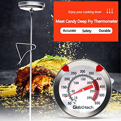Water Proof 2" Dial Deep Fry Thermometer, Stainless Steel Cooking Thermometers for Meat Candy Grill Turkey, BBQ 12" Long Stem
