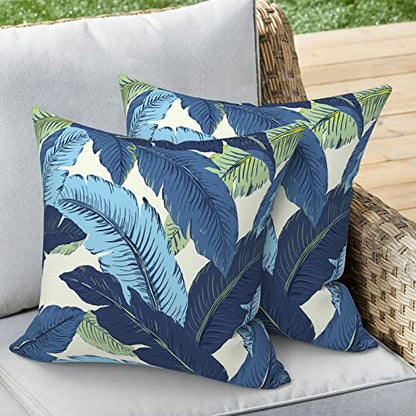 Outdoor 16x16 Inch Throw Pillow Covers Set of 2, All Weather Square Pillow Cases, Covers ONLY, Patio Cushion Pillow of Home Furniture Use, Swaying Palms Blue - color: Swaying Palms Blue, size: 16" x 16" (Pack of 2)