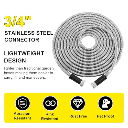25FT Expandable Stainless Steel Garden Hose, Kink-Free Hose for Yard & Garden