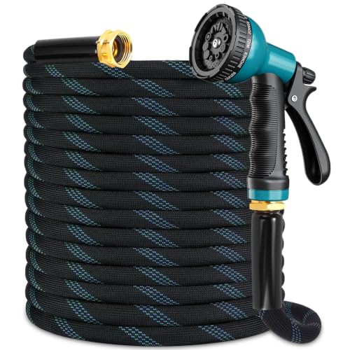 Flexible Garden Hose 100 ft with 10 Function Nozzle, 2026 Kink Free Lightweight Water Hose 100ft, Solid Metal Fittings, High Density Outer Fabric, Enhanced Inner Core for Outdoor Watering, Car Washing