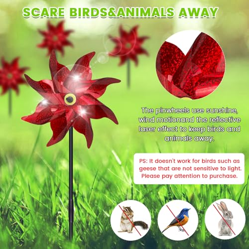 10 PCS Reflective Pinwheels for Yard and Garden Bird Devices Pre-Installed Sparkly Wind Spinner Deterrent to Scare Birds Away from Yard Patio Farm (Red) - color: Red