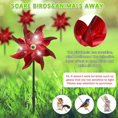 10 PCS Reflective Pinwheels for Yard and Garden Bird Devices Pre-Installed Sparkly Wind Spinner Deterrent to Scare Birds Away from Yard Patio Farm (Red) - color: Red