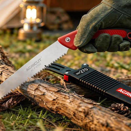 AGRICUT 10.6" Hand Pruning Saw - Tree Saw Curved with Saw Sheath Non-Slip Comfort Grip for Tree Trimming Gardening