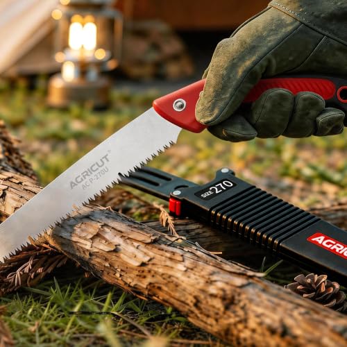 AGRICUT 10.6" Hand Pruning Saw - Tree Saw Curved with Saw Sheath Non-Slip Comfort Grip for Tree Trimming Gardening