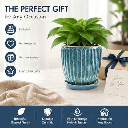 6-Inch Ceramic Plant Pots with Drainage Hole, Modern Flower Pots - size: 6 Inch