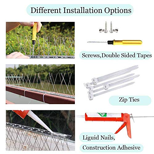 PANGCH Bird Spikes,Stainless Steel Bird Spikes Metal Bird Spikes Fence Spikes Easy to Install - 93 Strips 100.68 Feet Coverage - size: 100.68 Feet