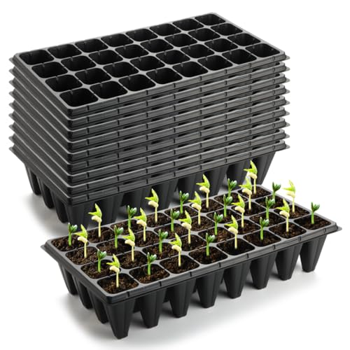 RooTrimmer 10 Pack 1020 Trays No Holes and 10 Pack 4.3" Deep 32 Cell Seed Starter Trays, 20" x 10" - Heavy Duty Plastic Nursery Flats for Seed Germination & Plant Propagation (10 Sets) - size: 32 Cells