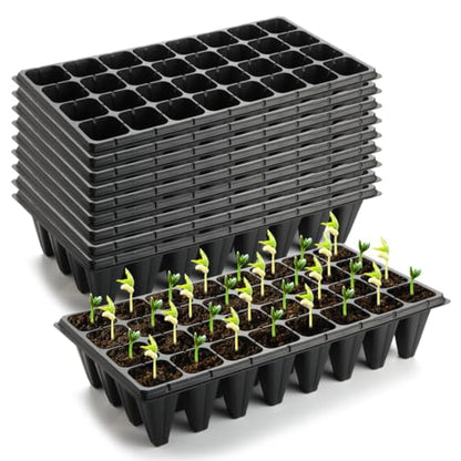 RooTrimmer 10 Pack 1020 Trays No Holes and 10 Pack 4.3" Deep 32 Cell Seed Starter Trays, 20" x 10" - Heavy Duty Plastic Nursery Flats for Seed Germination & Plant Propagation (10 Sets) - size: 32 Cells