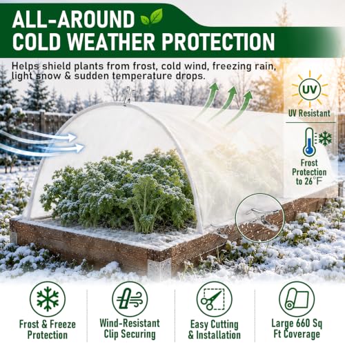 10x66FT Plant Covers Freeze Protection, Frost Cloth with 20 Clips - color: White-10*66FT