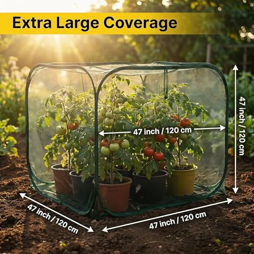 Collapsible Pop-Up Mesh Garden Cover（47''x47''x47''for Square Raised Beds-30% Sunblock，Protective Netting Cage for Vegetables, Fruits & Flowers, Keep Birds and Small Animals Out - size: 47''x47''x47''