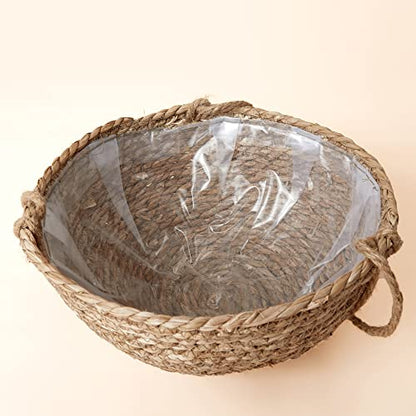 LA Jolie Muse Seagrass Hanging Planters, Set of 2, 12.4" D x 6.3" H, Brown - size: Large