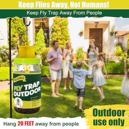 3 Reusable Fly Traps Outdoor Bottles, Fly Killer Catcher Jar with 6 Bait - size: 3 pack2