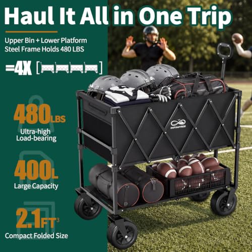 400L Double Decker Folding Wagon Cart, Converts to Single Layer
