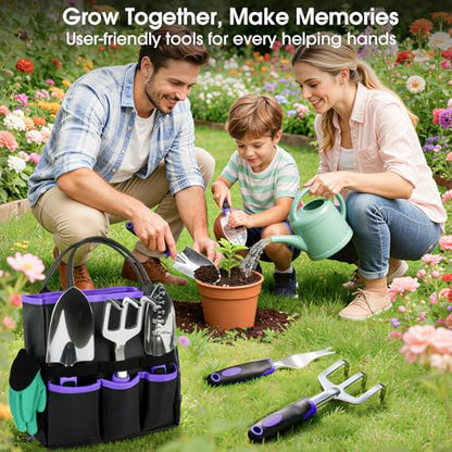 WOWBOX Garden Tools Set, 10 PCS Heavy Duty Gardening Hand Tools Kit, Purple - style: Black Purple