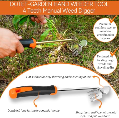 4-Tine Uprooting Weeder & Cultivator, Ergonomic Rust-Resistant Grip - color: red