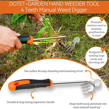 4-Tine Uprooting Weeder & Cultivator, Ergonomic Rust-Resistant Grip - color: red