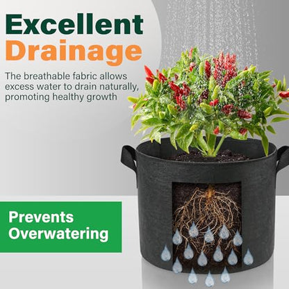 LotFancy 5 Pack 5 Gallon Grow Bags, 300G Thickened Nonwoven Fabric Pots with Reinforced Handles, Heavy Duty Aeration Planter Bags for Vegetables Flowers Fruits, Black - size: 5 Gallon（Pack of 5）