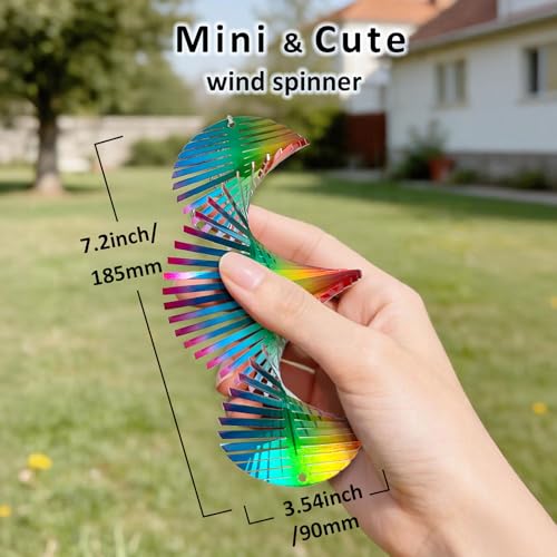 Aoedelyart Rainbow Wave Wind Spinners Outdoor Hanging Decor,Rainbow Helix Mini Wind Spinners for Yard and Garden Ornaments Gifts,7In Stainless Steel Reflective Wind Spinner Yard Art Wind Sculpture - color: 005-rainbow Wind Spinner
