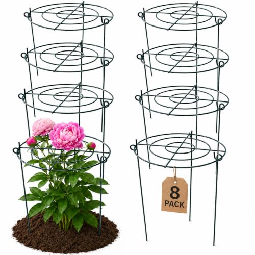 Peony Cages and Supports, 8 Pack 12 x 15.7 in Metal Plant Support Rings Set