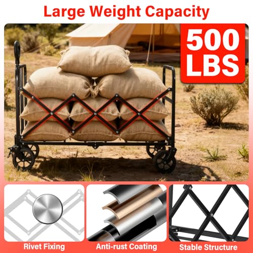 Collapsible Wagons Carts Foldable, 500LBS Heavy Duty Wagon Cart Foldable - color: Red