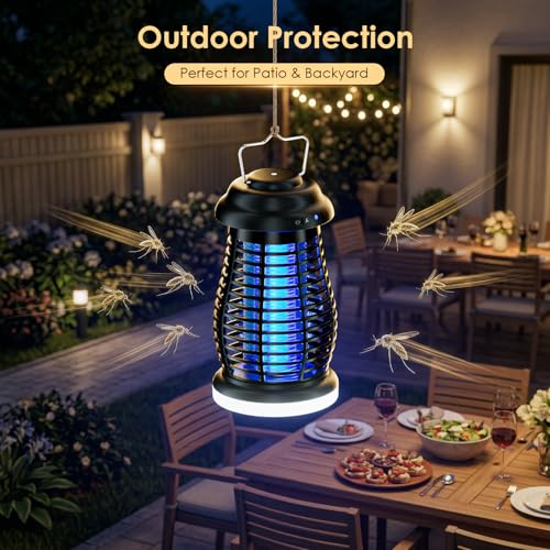 Cordless Bug Zapper Outdoor, 4200V Electric Mosquito Zapper, Fly Trap, Rechargeable Portable Fly Zapper, Waterproof Mosquito Trap Insect Killer Indoor Outdoor for Camping, Garden, Backyard, Home