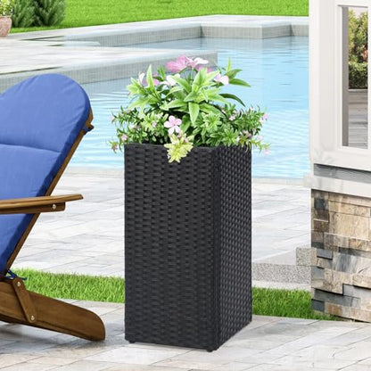 SUNNYPARK 2 Pack Tall Planters for Outdoor Rattan Square Box 12x12x24inch - color: Black 2 Pack