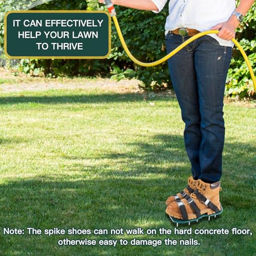 Aeration Shoes for Lawn Aerator Shoes with Metal Buckl, Shoe Spikes for Grass, Heavy Duty Aerating Shoes for Lawn Patio Garden - One Size Fits All