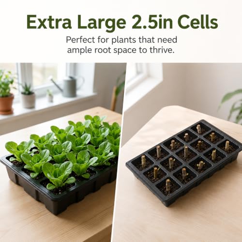 Gardzen 5 Pack Seed Starter Trays with Vented Domes 150 Cell Black - size: 15-Cell Black 10-Pack