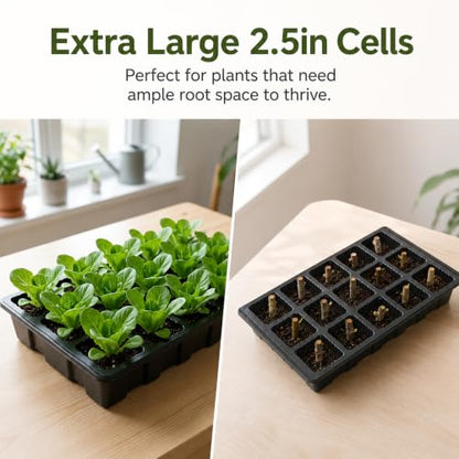 Gardzen 5 Pack Seed Starter Trays with Vented Domes 75 Cell Black - size: 15-Cell Black 5-Pack