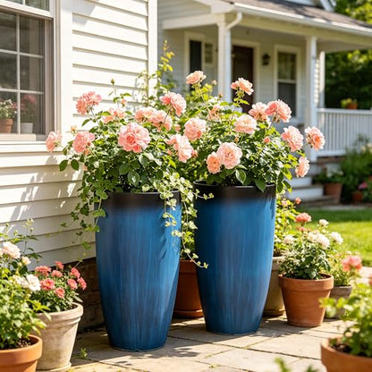 24" Faux Ceramic Tall Planters for Outdoor Indoor Plants, Cobalt Blue - color: 23.8"h-coblat Blue Glaze