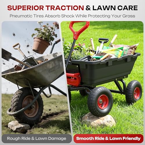 Autodaya Garden Dump Cart Wagon 1000 Lbs, Heavy Duty Yard Wheelbarrow - color: 1000 Lbs|black&red
