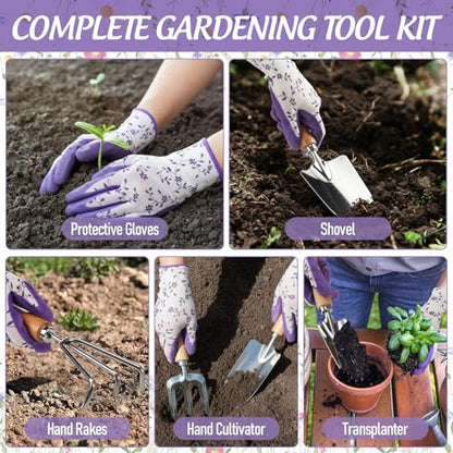 21 Pcs Gardening Gifts for Women Heavy-Duty Garden Tool Set - color: Purple