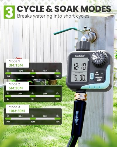 RAINPOINT Sprinkler Timer - Cycle & Soak Hose Timer for Garden Hose with Automatic Watering/Manual Watering/Rain Delay, Programmable for Irrigation System, Lawn, Yard, Outdoor - color: Mint Green