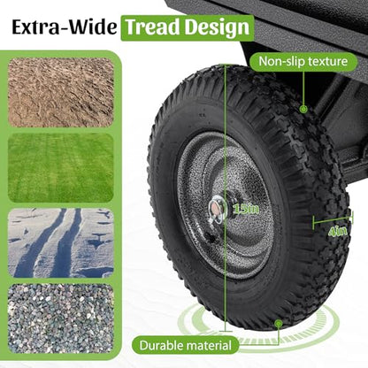 KEIKI 600 lb Garden Dump Cart with Tow Hitch, 17 Cu Ft Heavy Duty Steel Utility Trailer, Dual Dumping Lawn Cart with 16" Tires for ATV UTV Tractor Yard Hauling - color: Black