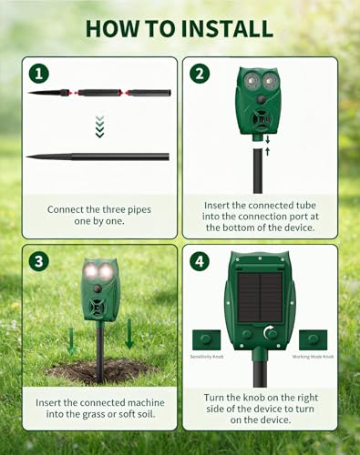 2 Pack Solar Ultrasonic Animal Repeller with Motion Sensor, Deer Repellent Devices with LED Light, Waterproof Cat Repellent Outdoor, Dog Deterrent for Yard Garden to Repel Raccoon, Squirrel, Fox