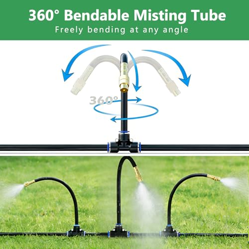 100FT Drip Irrigation System, 1/4 Inch Hose with 360° Adjustable Copper Nozzles – Garden Watering Kit for Lawn, Raised Beds, Greenhouse & Yard