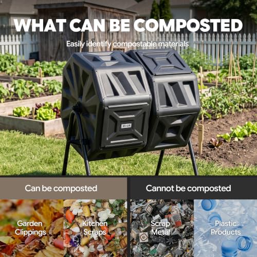 Werph 54 Gallon Large Outdoor Compost Tumbler, Dual Chamber Compost Bin