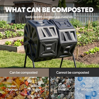 Werph 54 Gallon Large Outdoor Compost Tumbler, Dual Chamber Compost Bin