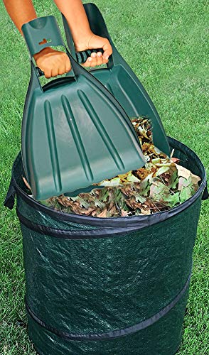 Home-X Leaf Collector Hand Scoop Set, Leaf Collector Shovels with Handles for Garden and Yard Landscaping, Gardening Hand Tools, Set of 2, 21" L x 14" W x 2" H, Green