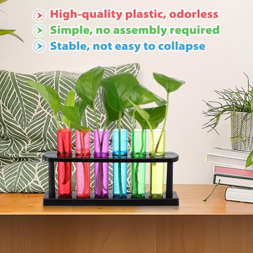 Kingdder 24 Pcs Plastic Test Tubes with Rack for Plant Propagation Station, 1.5 oz Shot Glasses Holder for Science Parties, Pouring and Storing Liquids, Hydroponic Plants Cutting Vase for Office Home