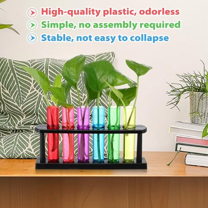 Kingdder 24 Pcs Plastic Test Tubes with Rack for Plant Propagation Station, 1.5 oz Shot Glasses Holder for Science Parties, Pouring and Storing Liquids, Hydroponic Plants Cutting Vase for Office Home