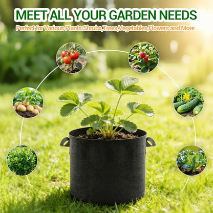 5-Pack 15 Gallon Grow Bags, Thickened Aeration Fabric Pots - size: 15
