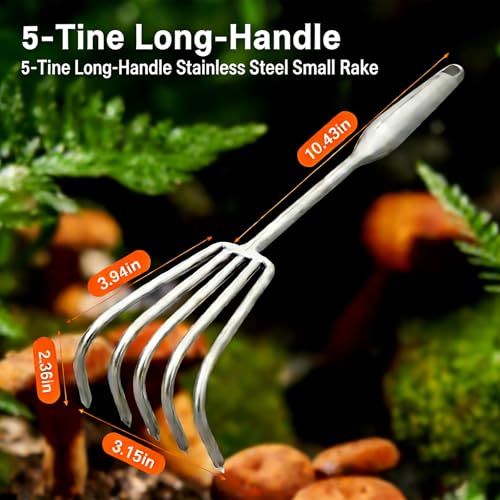 5-Tine Long-Handle Stainless Steel Small Rake