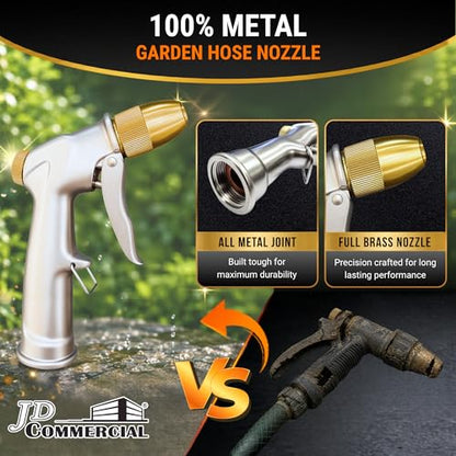 Garden Hose Nozzle Sprayer, 100% Metal High Pressure Water, 4 Spray Patterns, Leak-Proof Design, Trigger Lock for Watering Plants, Lawn Care, Car Washing, Patio Cleaning and Pet Bathing