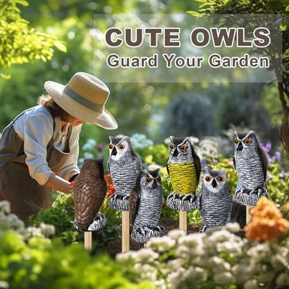 Qualirey 6 Pcs Fake Owl Decoys to Scare Birds Away 4 x 7.8 Inch Mini Plastic Owls Statue Outside Bird Deterrents Bird Scarecrow Sculpture Owl to Keep Bird Away for Outdoor Home Garden Yard Patio Decor